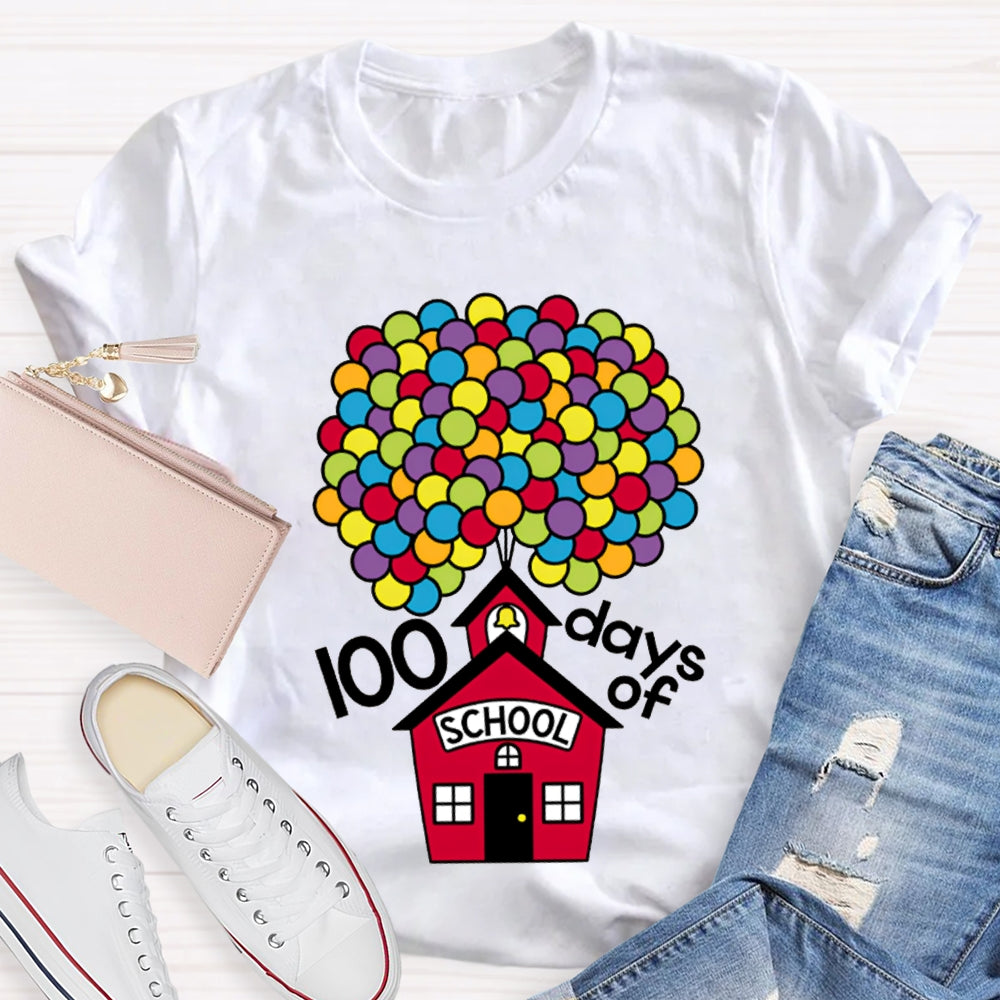 100 Days Of School Colorful Balloons And Little Houses T-shirt