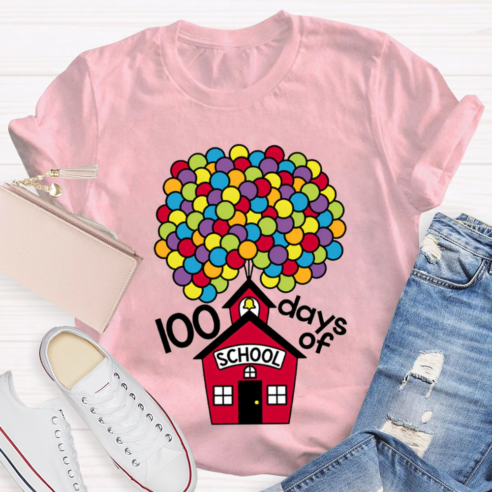 100 Days Of School Colorful Balloons And Little Houses T-shirt