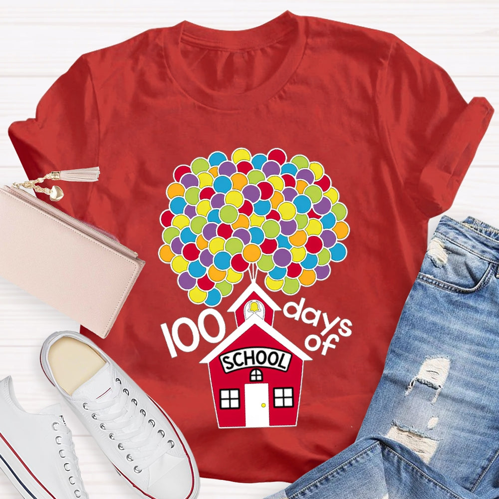 100 Days Of School Colorful Balloons And Little Houses T-shirt