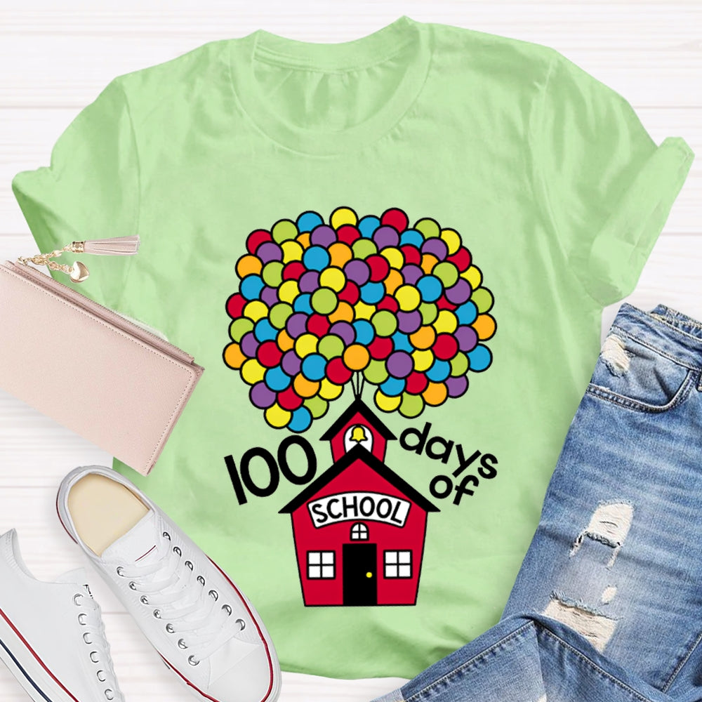 100 Days Of School Colorful Balloons And Little Houses T-shirt