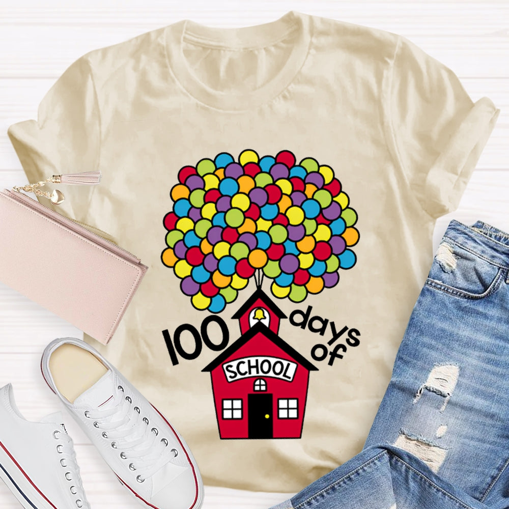 100 Days Of School Colorful Balloons And Little Houses T-shirt