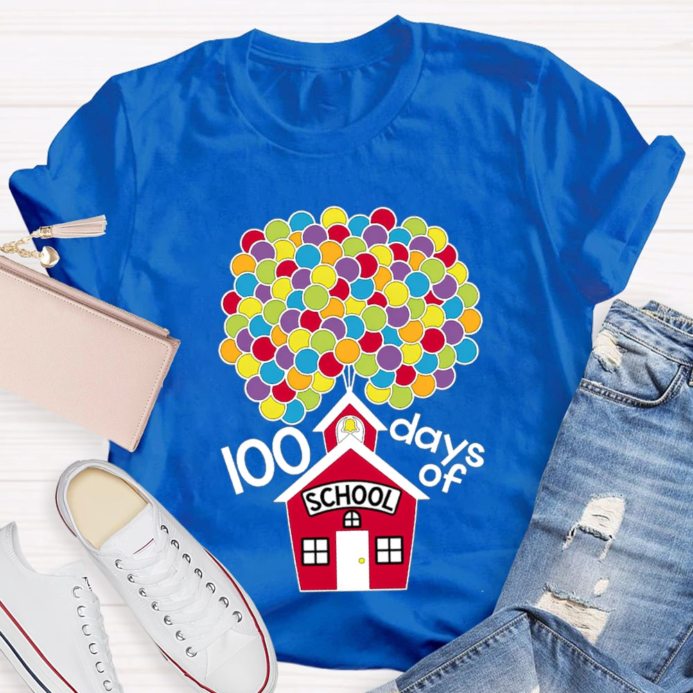 100 Days Of School Colorful Balloons And Little Houses T-shirt