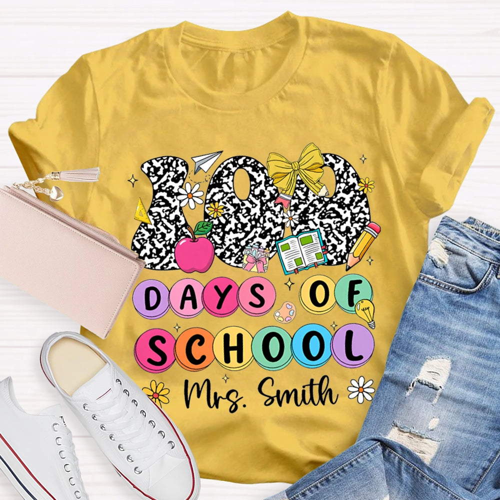 Personalized Name 100 Days Of School Colorful Polka Dot Font T-shirt