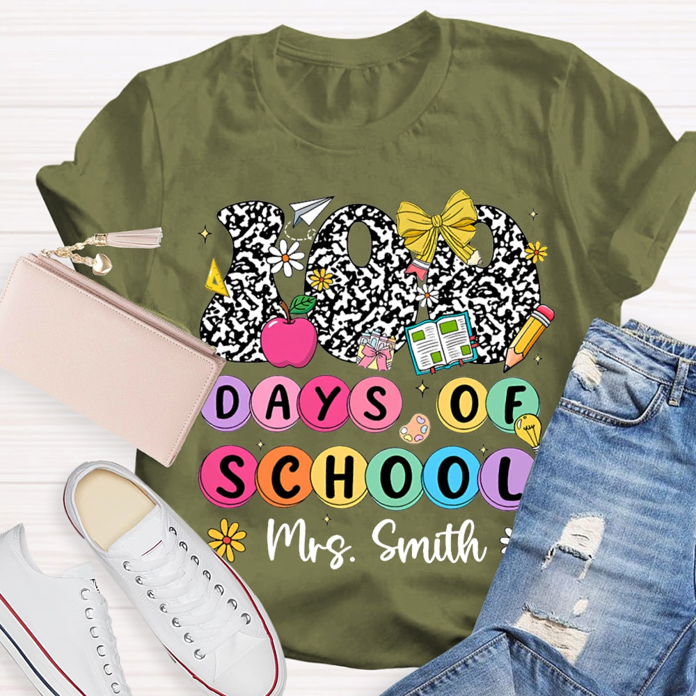 Personalized Name 100 Days Of School Colorful Polka Dot Font T-shirt