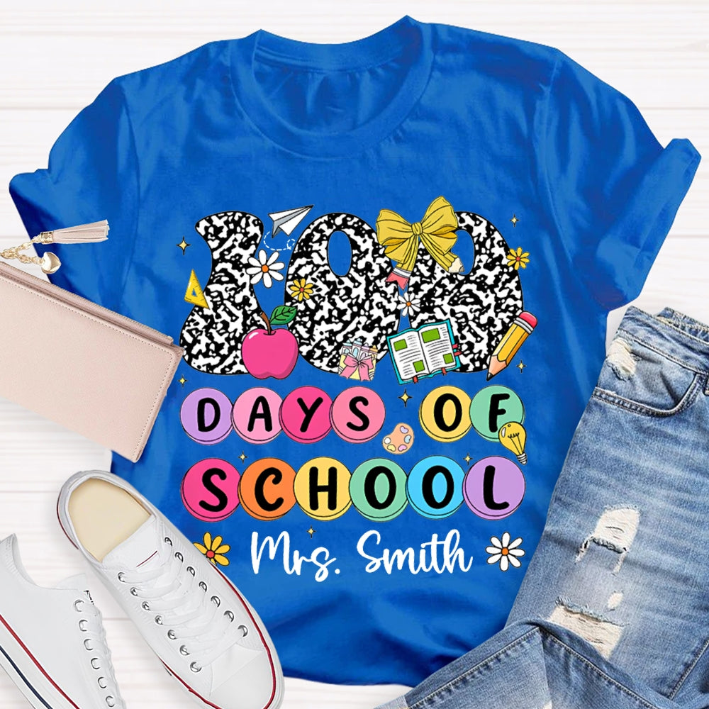Personalized Name 100 Days Of School Colorful Polka Dot Font T-shirt
