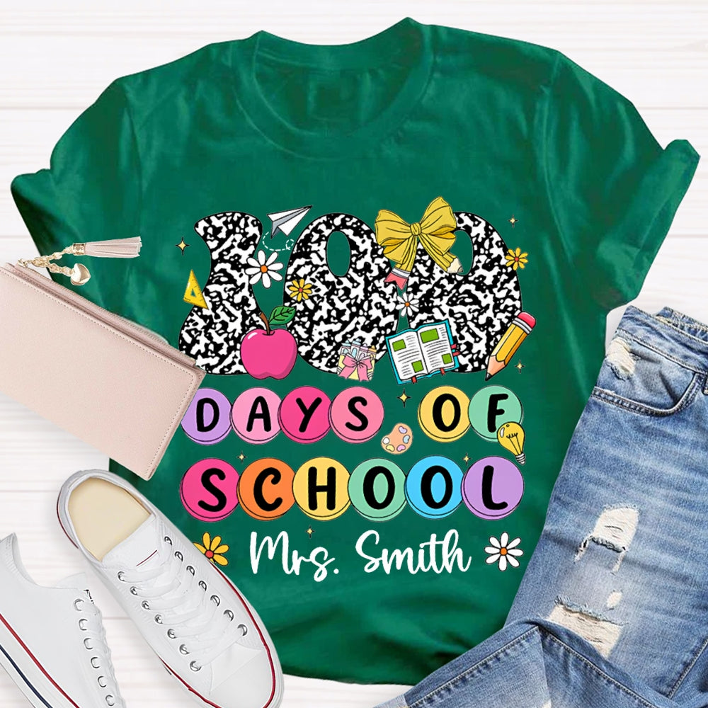 Personalized Name 100 Days Of School Colorful Polka Dot Font T-shirt