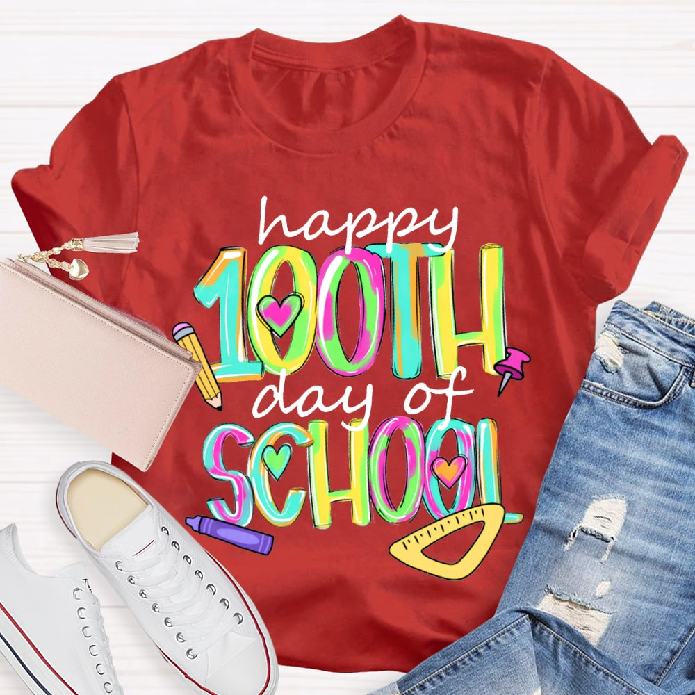 Happy 100th And Of School Colorful Tie-Dye Font T-shirt