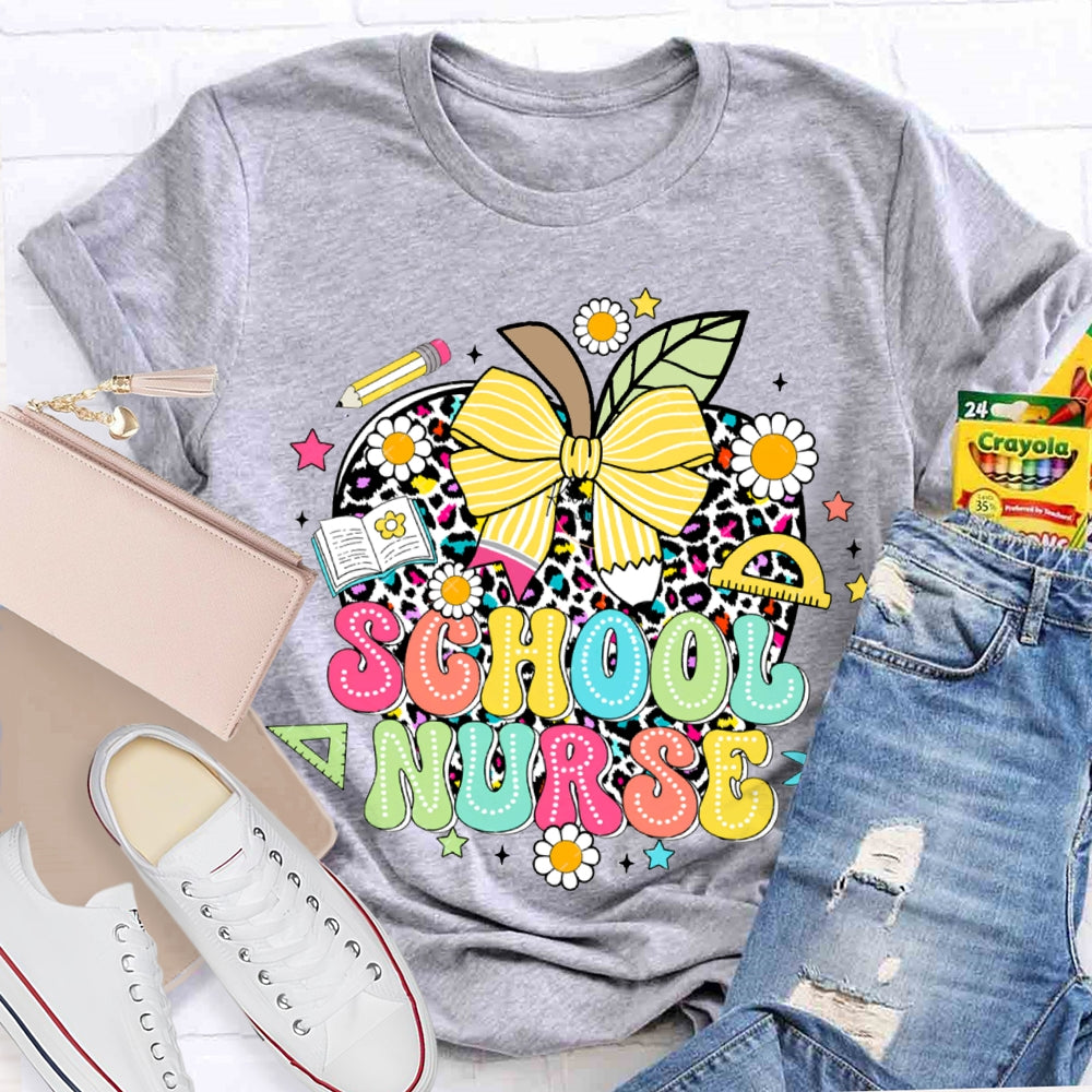 School Nurse Polka Dot Apple And Bow T-shirt
