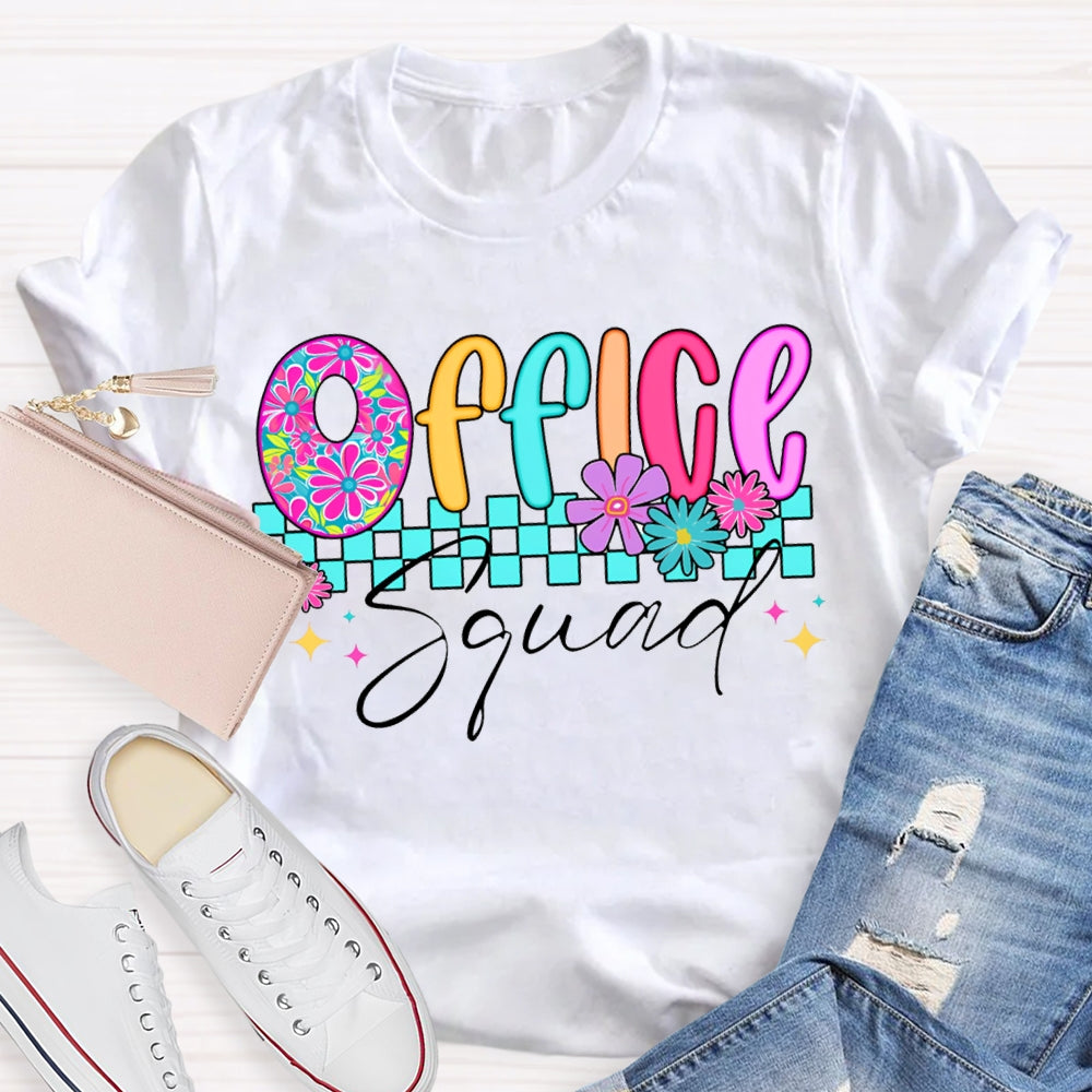 Office Squad Colorful Squares And Small Flowers T-shirt