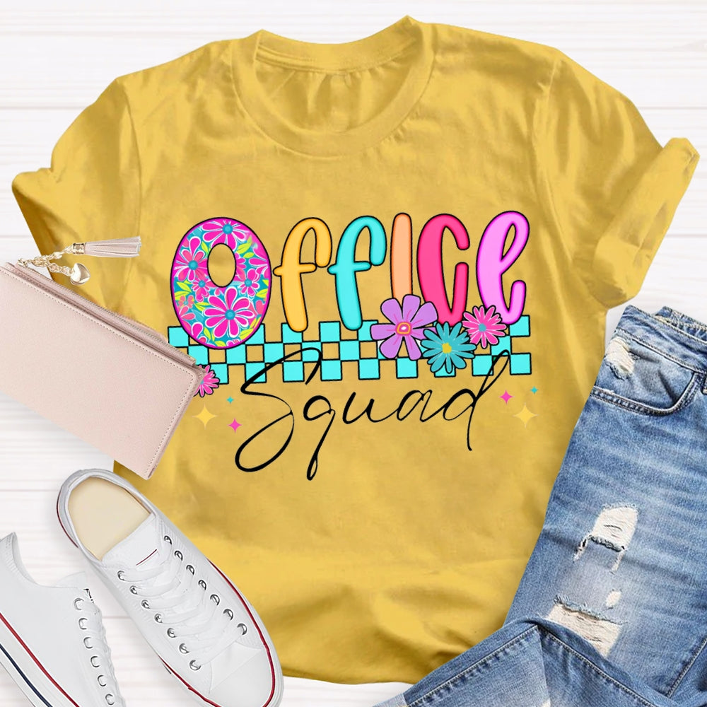 Office Squad Colorful Squares And Small Flowers T-shirt