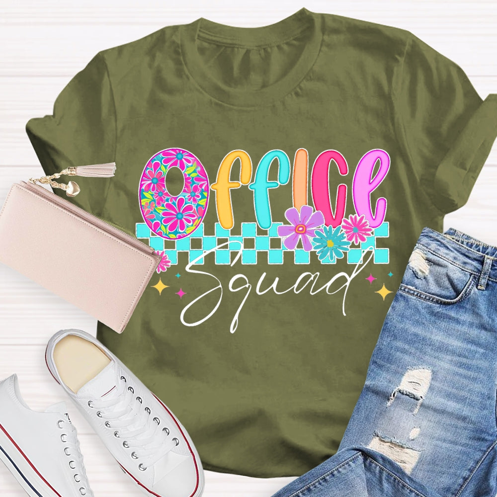 Office Squad Colorful Squares And Small Flowers T-shirt