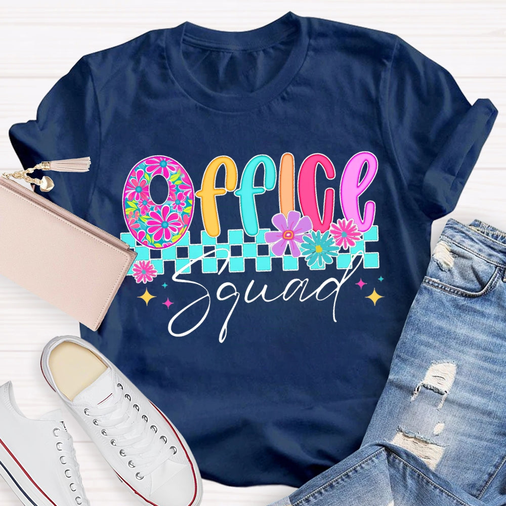 Office Squad Colorful Squares And Small Flowers T-shirt