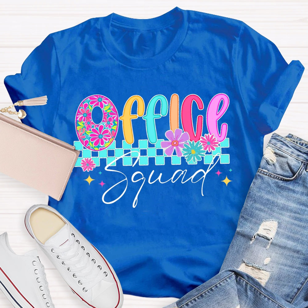 Office Squad Colorful Squares And Small Flowers T-shirt