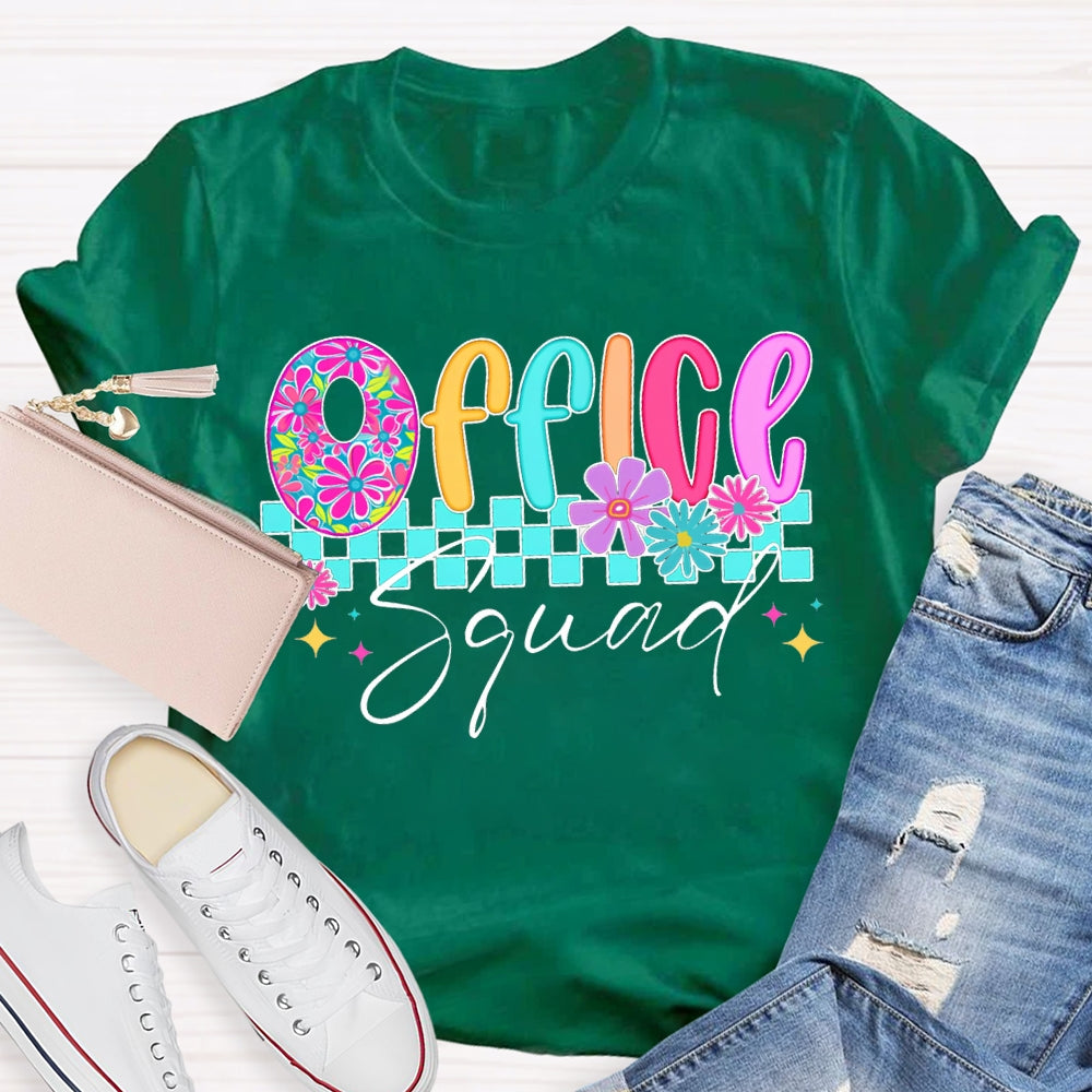 Office Squad Colorful Squares And Small Flowers T-shirt