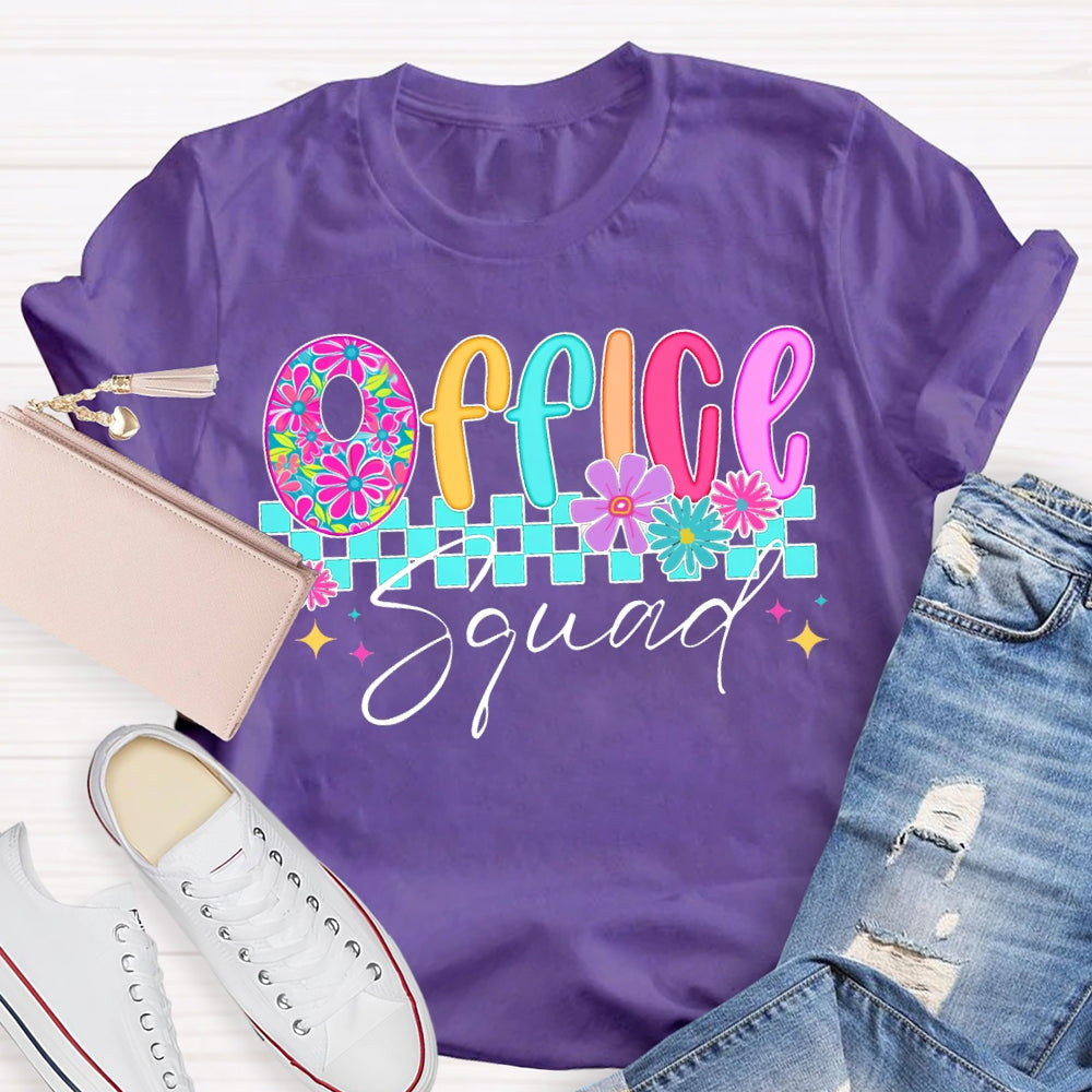 Office Squad Colorful Squares And Small Flowers T-shirt