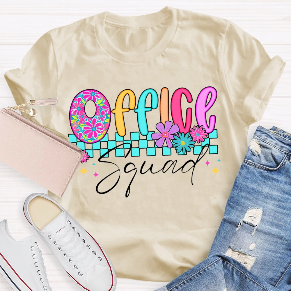 Office Squad Colorful Squares And Small Flowers T-shirt