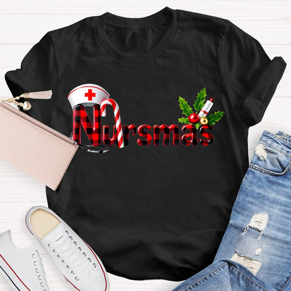 Nursmas Christmas Vibes Fonts Christmas T-shirt
