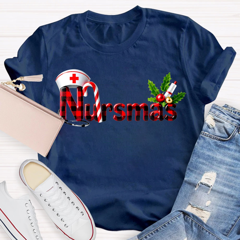 Nursmas Christmas Vibes Fonts Christmas T-shirt