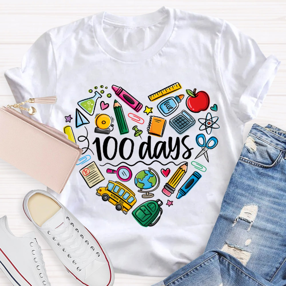 100 Days Colored Crayons And School Supplies T-shirt