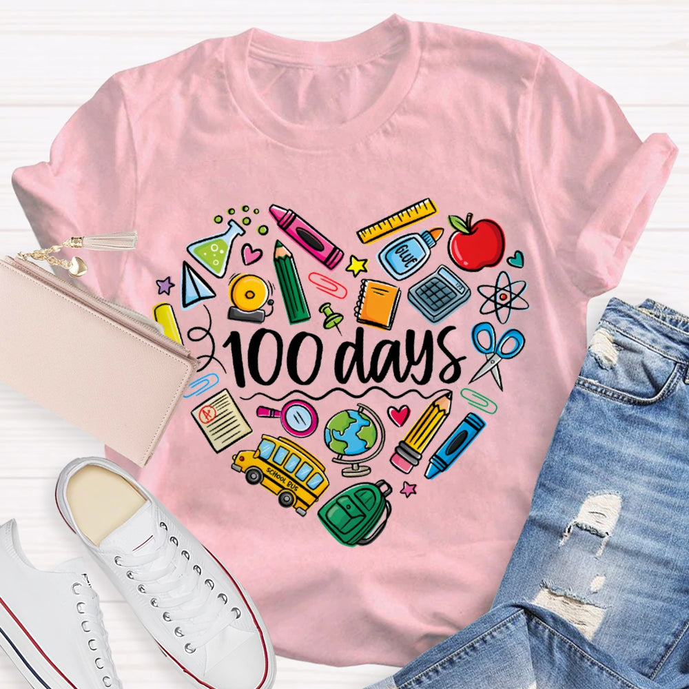 100 Days Colored Crayons And School Supplies T-shirt