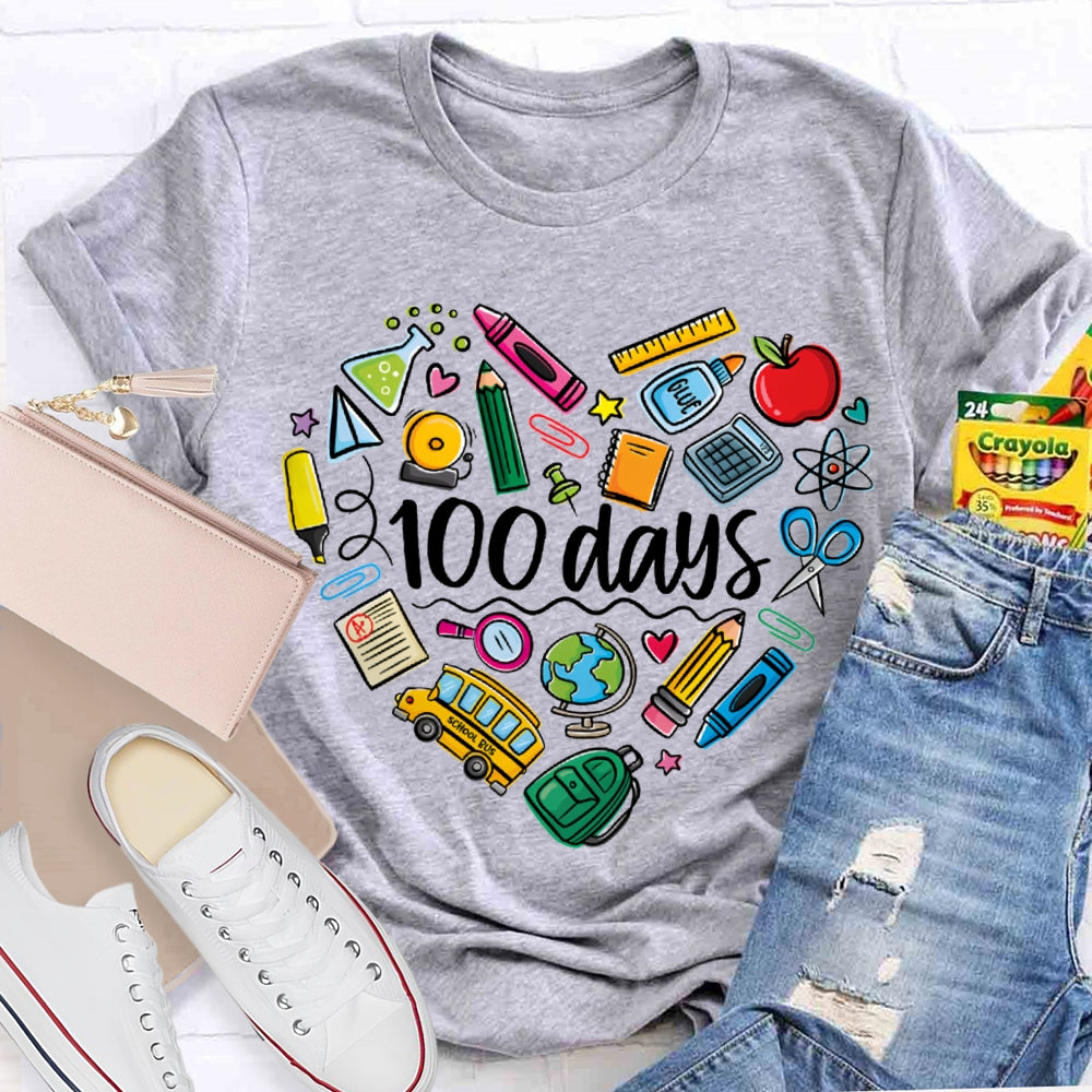 100 Days Colored Crayons And School Supplies T-shirt