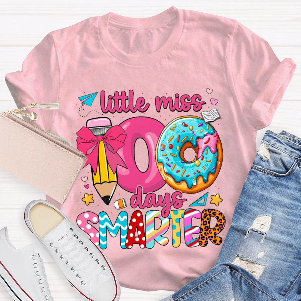 Little Miss 100 Days Smarter Pencil And Donut Print T-shirt
