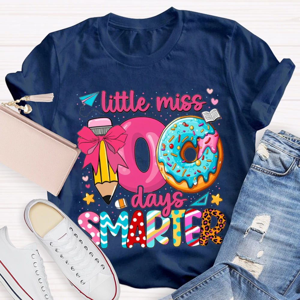 Little Miss 100 Days Smarter Pencil And Donut Print T-shirt