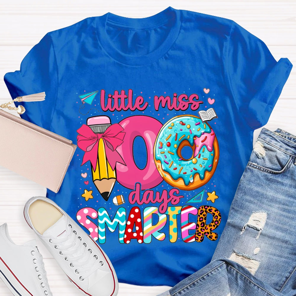 Little Miss 100 Days Smarter Pencil And Donut Print T-shirt