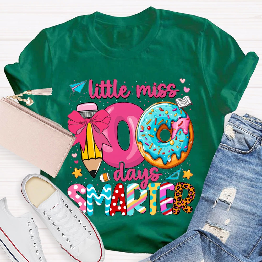 Little Miss 100 Days Smarter Pencil And Donut Print T-shirt