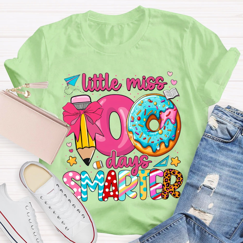 Little Miss 100 Days Smarter Pencil And Donut Print T-shirt