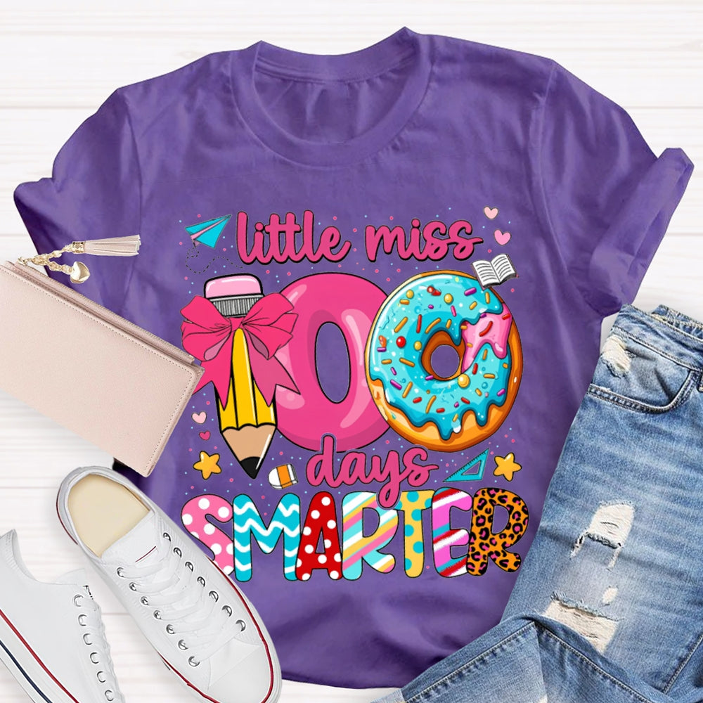 Little Miss 100 Days Smarter Pencil And Donut Print T-shirt