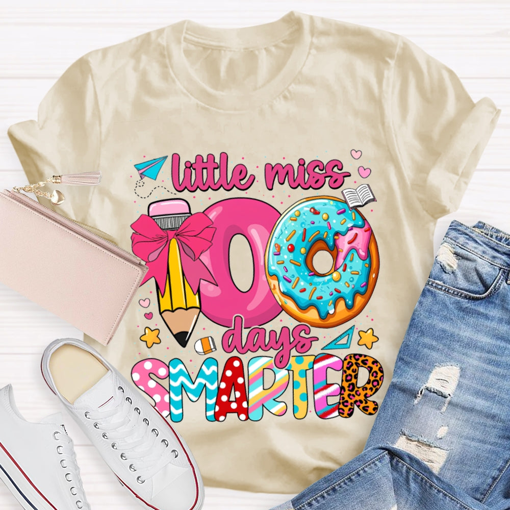 Little Miss 100 Days Smarter Pencil And Donut Print T-shirt