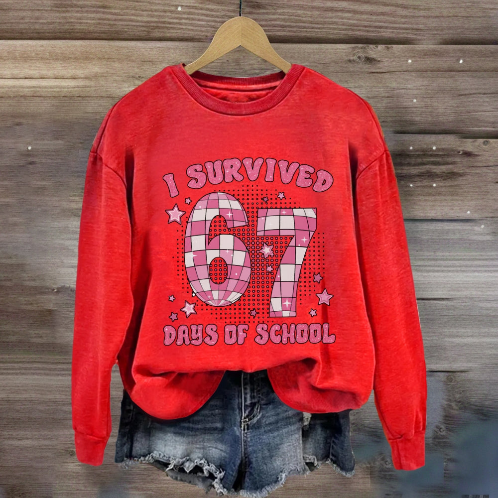 I Survived 67 Days Of School Pink Star Sweatshirt