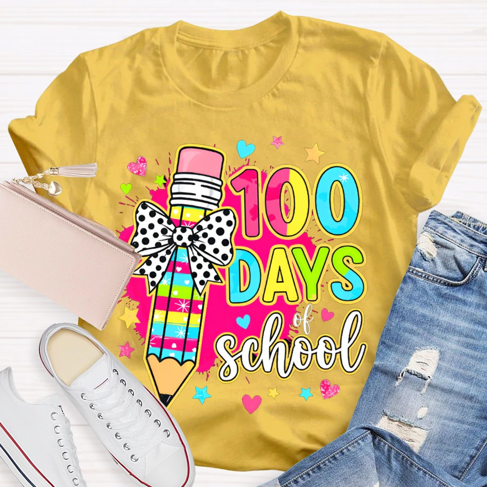 100 Days Of School Colored Pencils And Tie-Dye Prints T-shirt