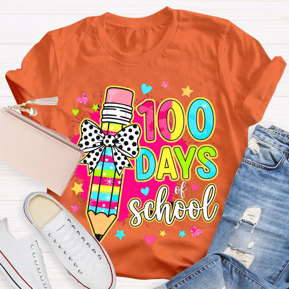 100 Days Of School Colored Pencils And Tie-Dye Prints T-shirt