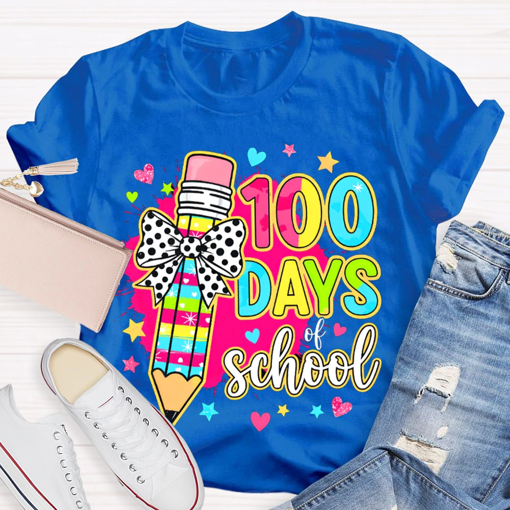 100 Days Of School Colored Pencils And Tie-Dye Prints T-shirt