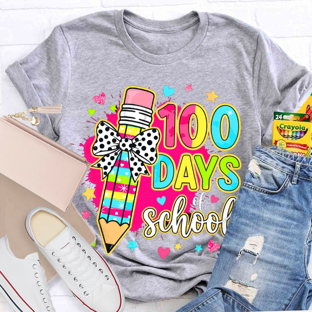 100 Days Of School Colored Pencils And Tie-Dye Prints T-shirt