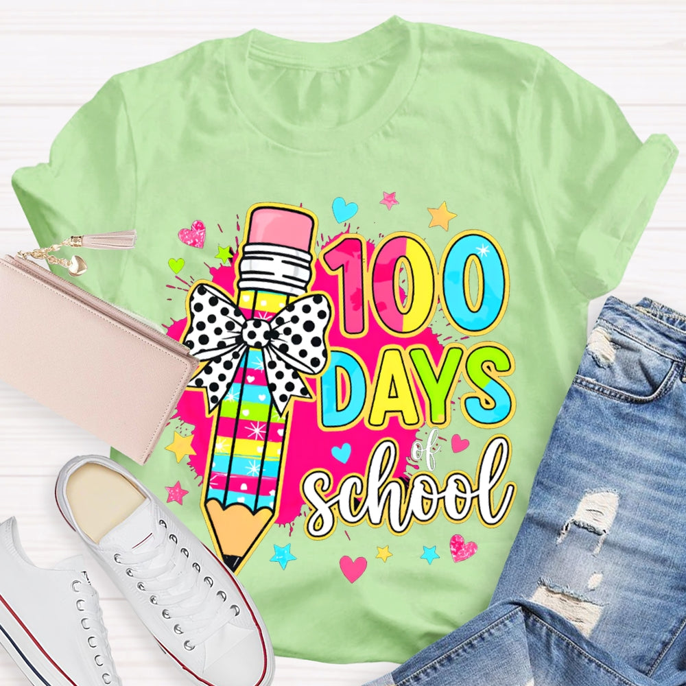 100 Days Of School Colored Pencils And Tie-Dye Prints T-shirt