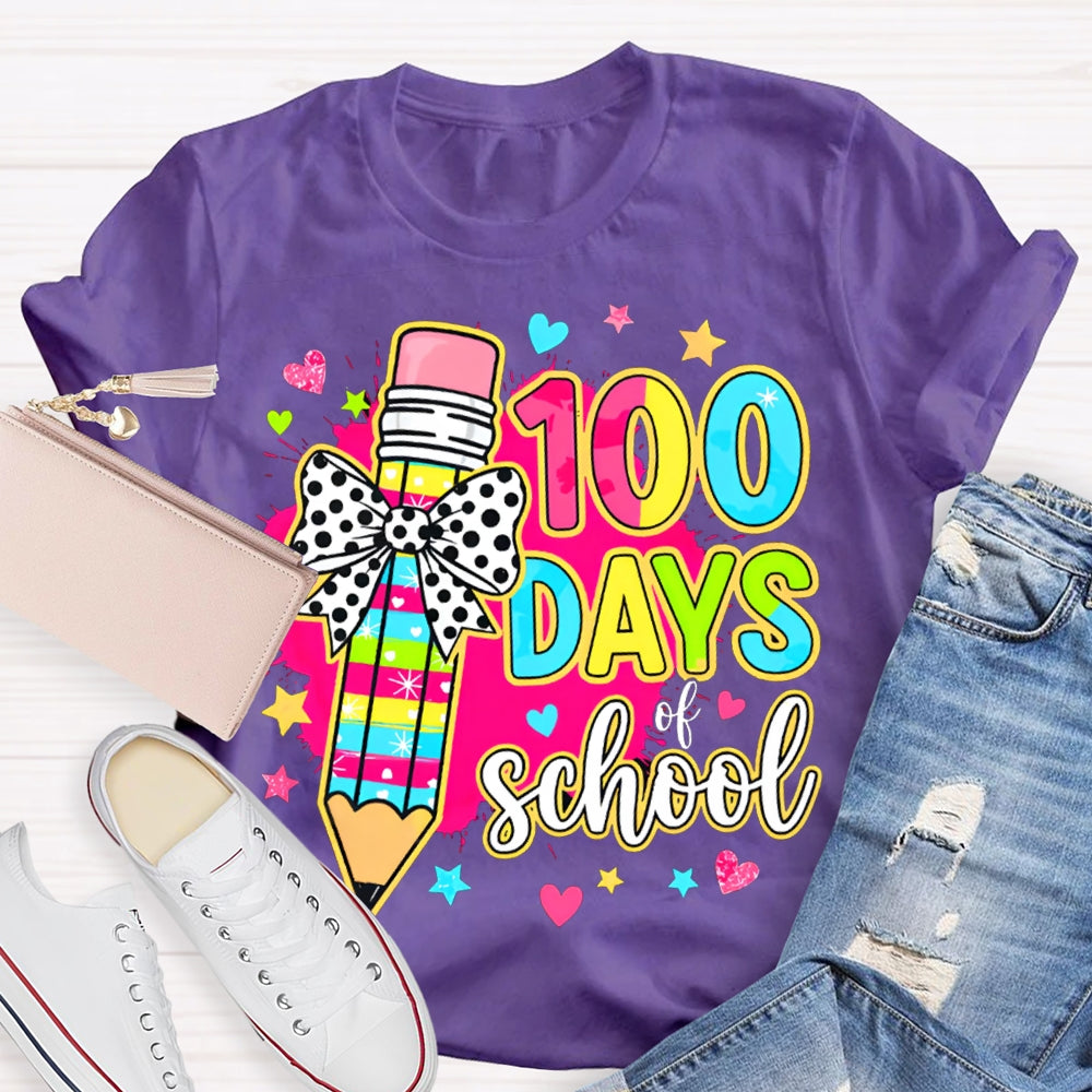 100 Days Of School Colored Pencils And Tie-Dye Prints T-shirt