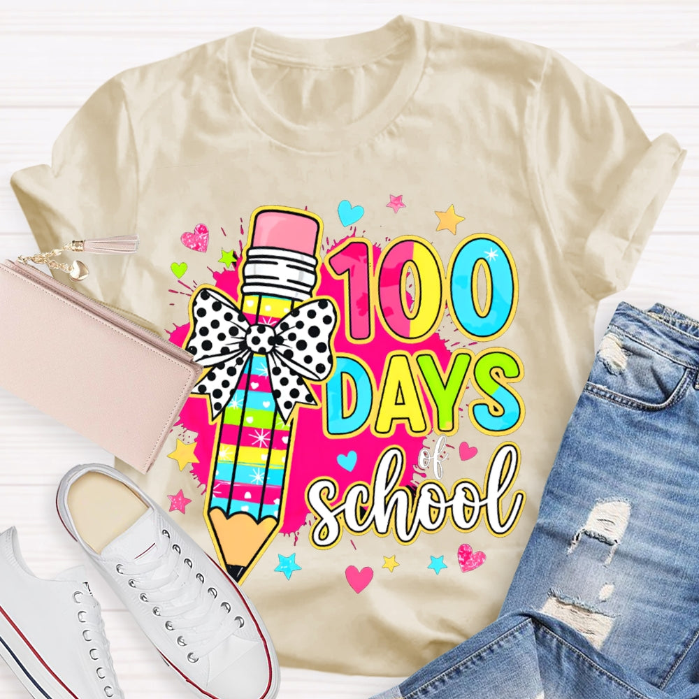 100 Days Of School Colored Pencils And Tie-Dye Prints T-shirt