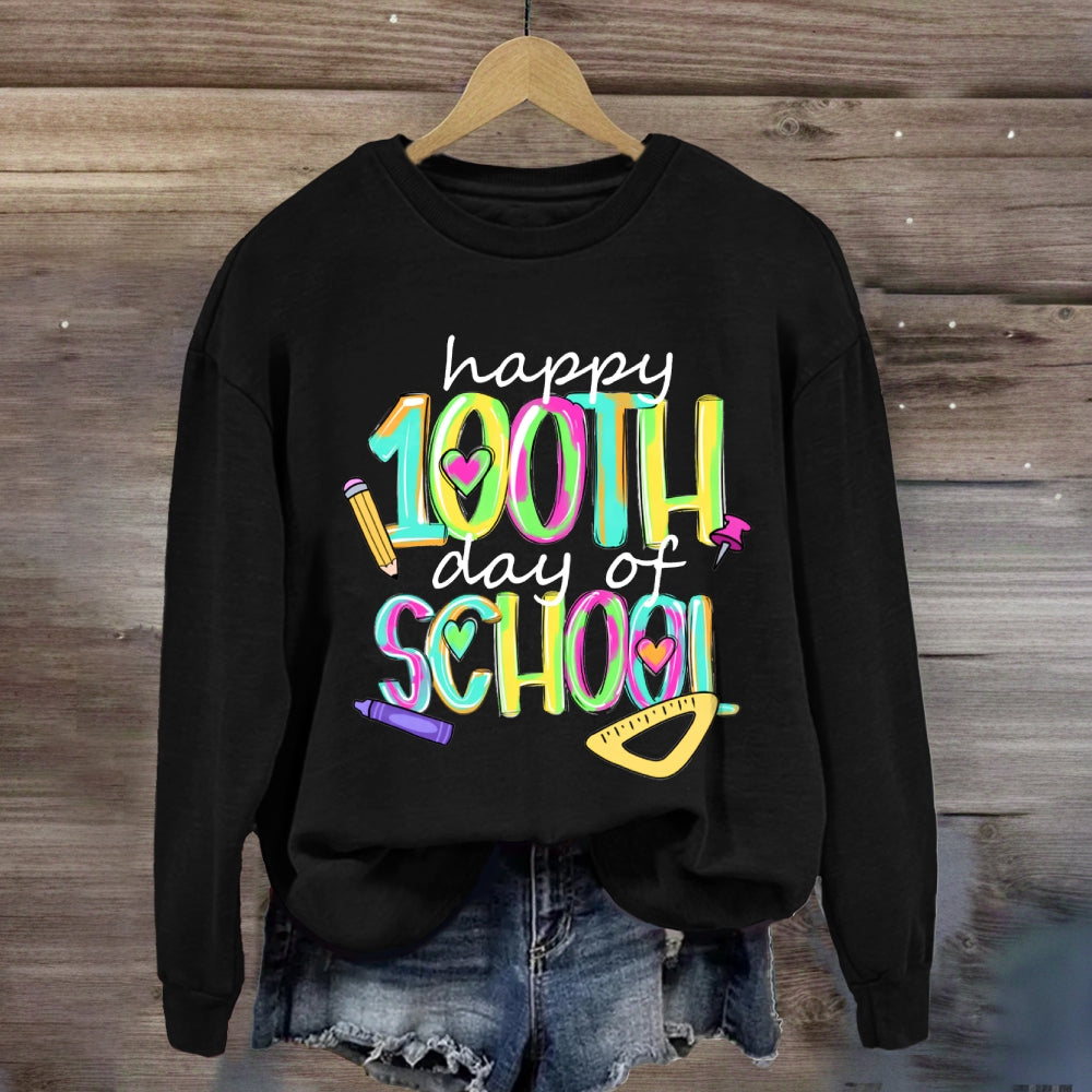 Happy 100th And Of School Colorful Tie-Dye Font Sweatshirt