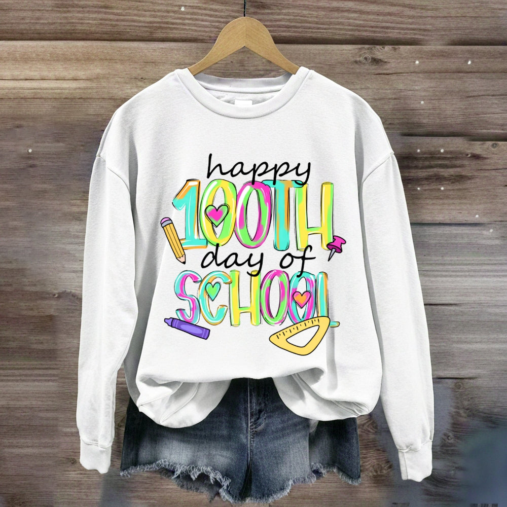 Happy 100th And Of School Colorful Tie-Dye Font Sweatshirt