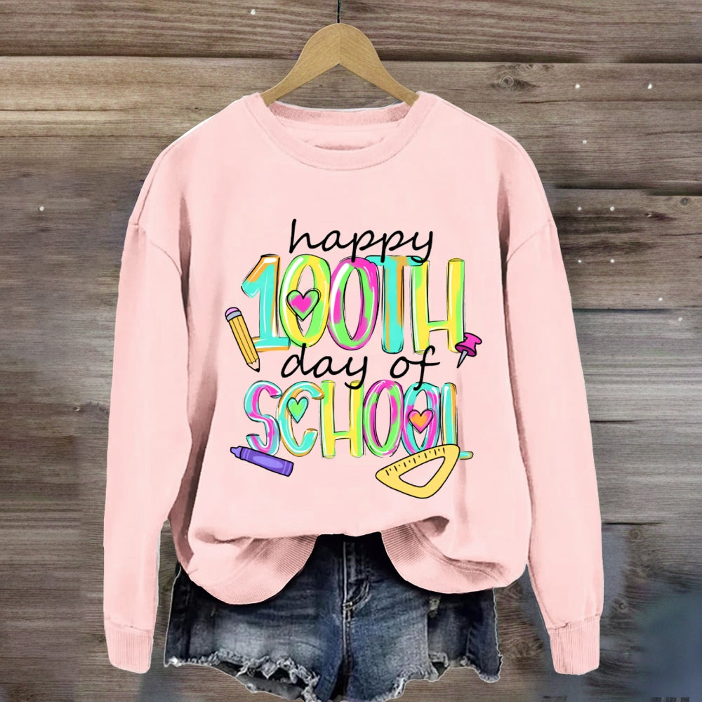 Happy 100th And Of School Colorful Tie-Dye Font Sweatshirt