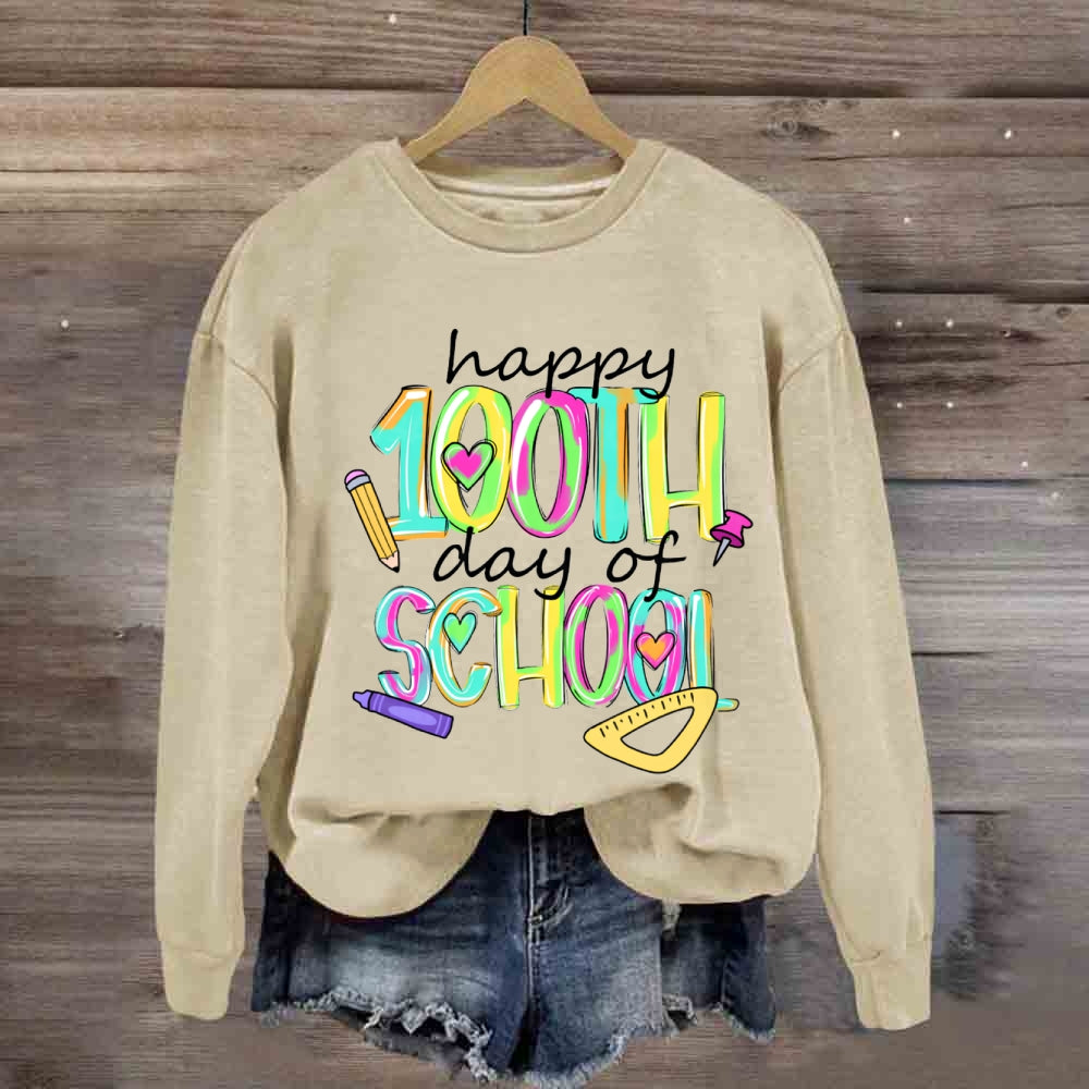 Happy 100th And Of School Colorful Tie-Dye Font Sweatshirt