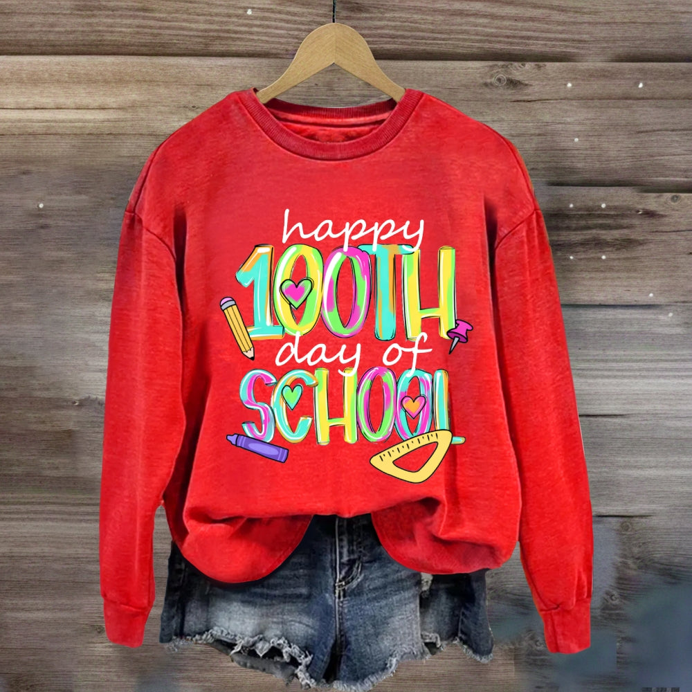 Happy 100th And Of School Colorful Tie-Dye Font Sweatshirt
