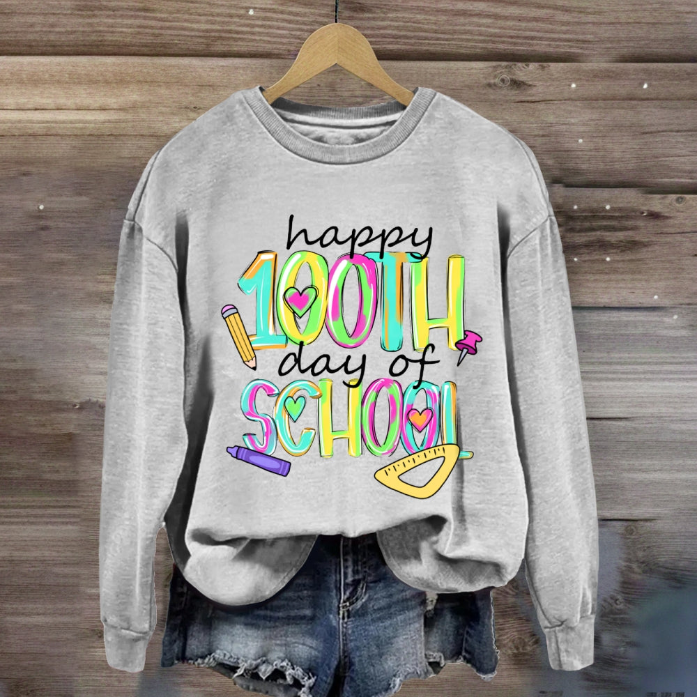 Happy 100th And Of School Colorful Tie-Dye Font Sweatshirt