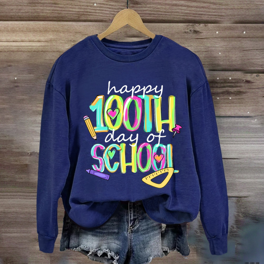 Happy 100th And Of School Colorful Tie-Dye Font Sweatshirt