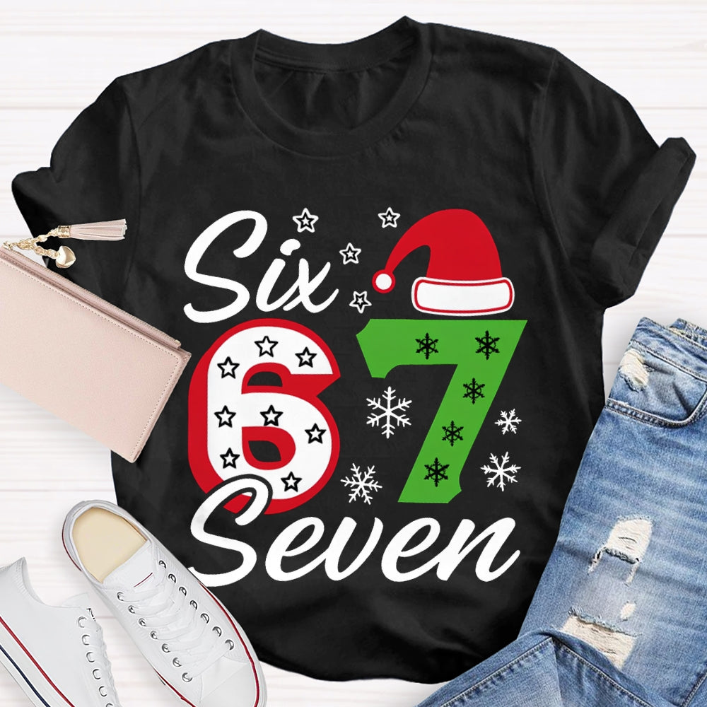 Six Seven Santa Hats And Snowflakes Christmas T-shirt