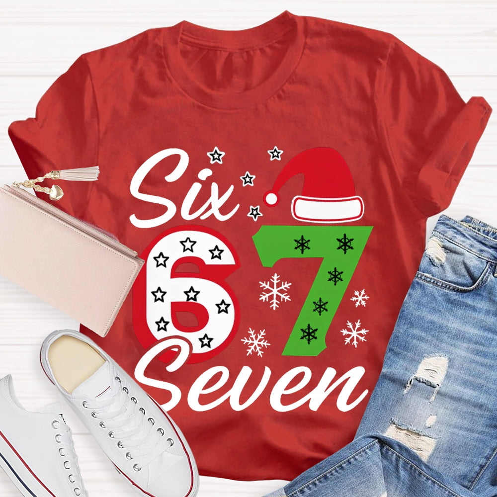 Six Seven Santa Hats And Snowflakes Christmas T-shirt