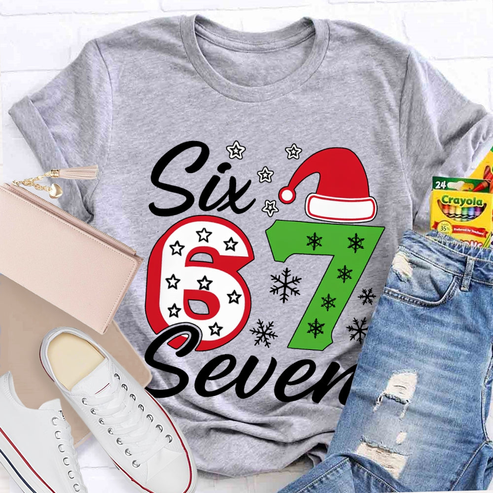 Six Seven Santa Hats And Snowflakes Christmas T-shirt
